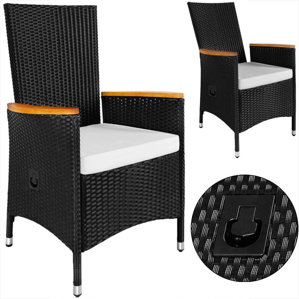 Casaria® Gartenmöbel Set 8 Stühle inkl. 7cm Auflagen mit Tisch 2X Verstellbare Lehne Outdoor Terrassenmöbel Polyrattan Wetterfest Holz Akazie Essgruppe Garten Balkon Lounge