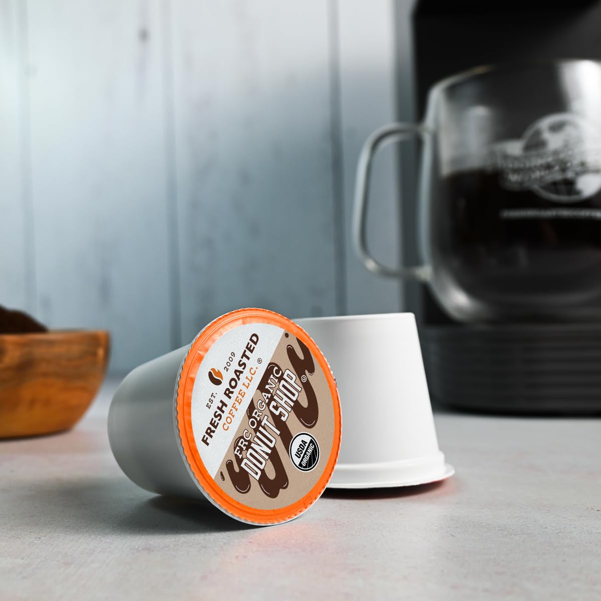 Fresh Roasted Coffee, Organic Donut Shop | USDA Organic, Kosher | Medium Roast 96 Pods for K Cup Brewers