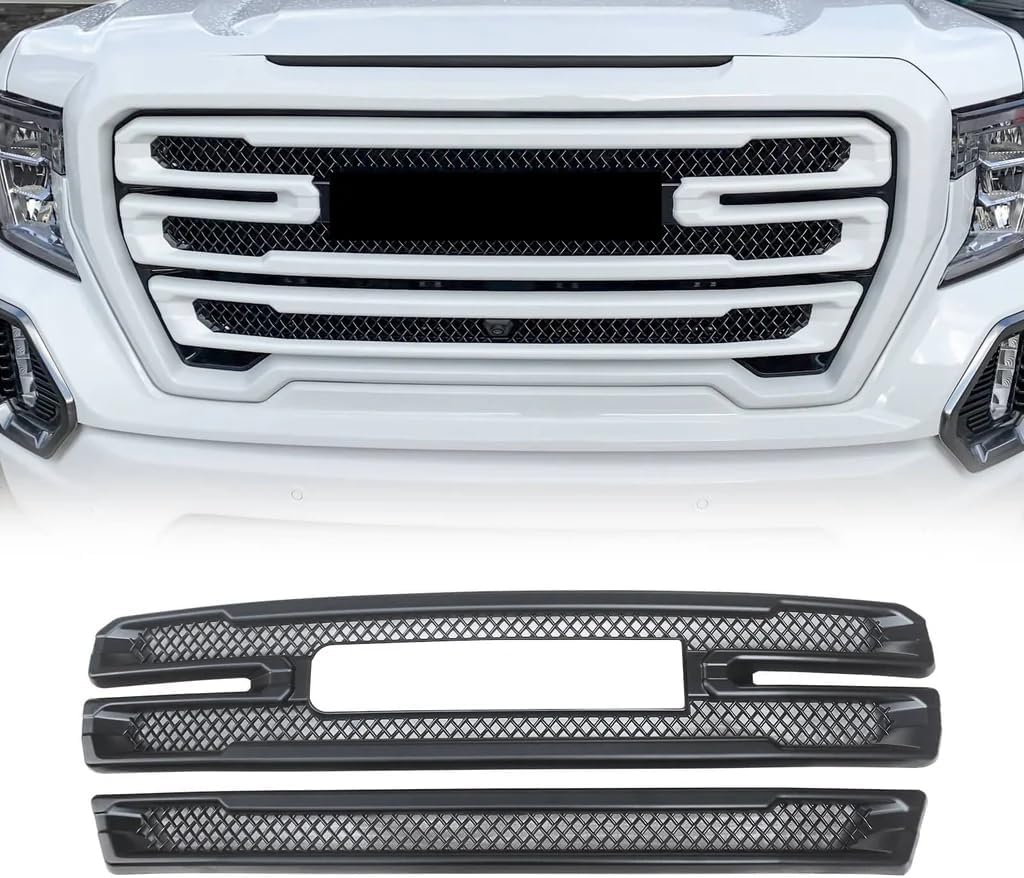 YOUNGERCAR Front Grille for Compatible With 2019-2022 GMC Sierra 1500 SLT AT4 Matte Black ABS Grille Overlay(Not a grille replacement)
