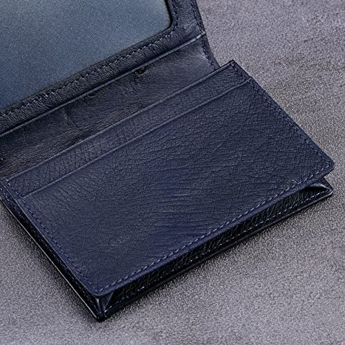 Image of HISCOW Full Grain Leather Business Card Holder Case | Minimalist EDC wallet, gusset holds 25 cards, ID window, fits folded bills, bifold profile, premium gifts for men & women