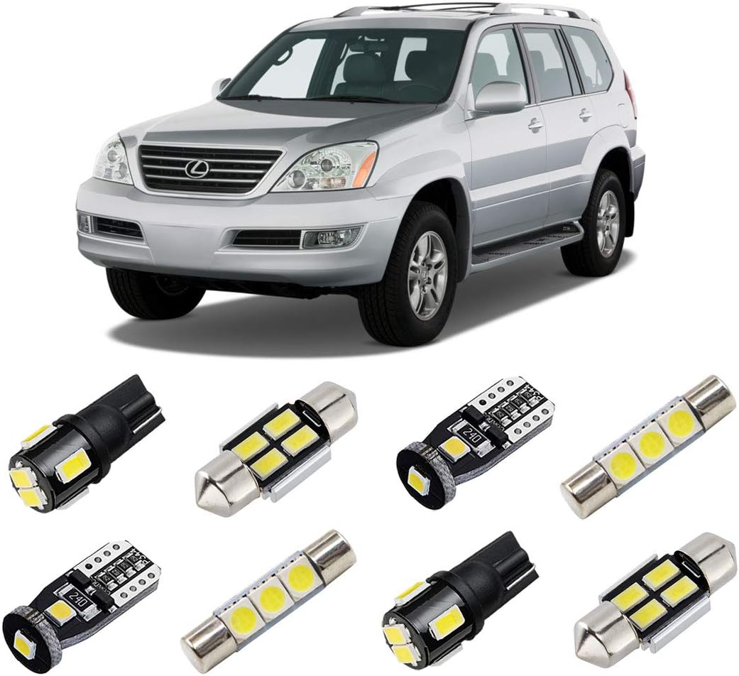 White Interior LED Lights Kit for Lexus GX470 2003 2004 2005 2006 2007 2008 2009 Super Bright 6000K Interior LED Bulbs Package + License Plate Lights and Install Tool