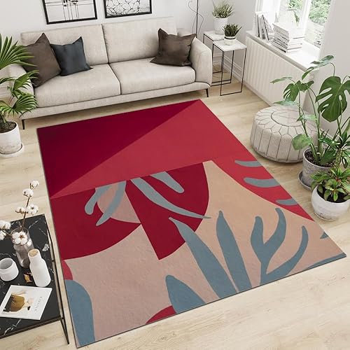 Miniatura 3 de Alfombra de área roja retro de los años 70, de mediados de siglo, lavable, antideslizante, ultrasuave, alfombra con estampado para oficina,