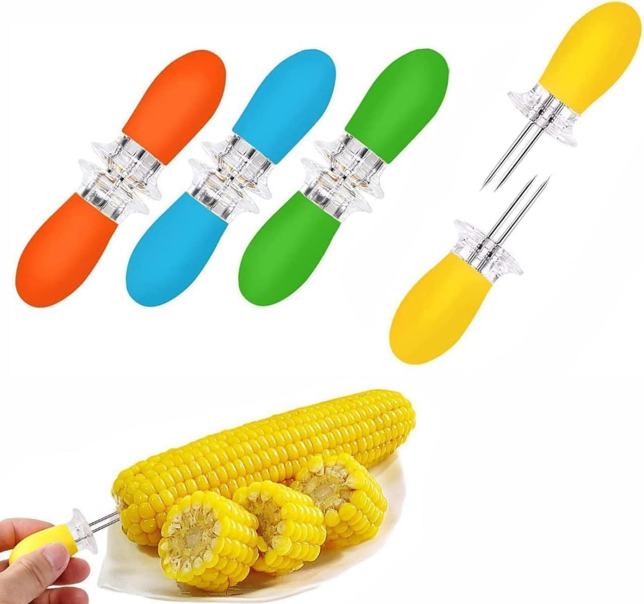 Corn Holders Set, Stainless Steel Corn on The Cob Holders with Safe Interlocking Design, 2 Pieces, Corn Skewers Forks for Home Cooking, BBQ, Parties, and Camping-image-41