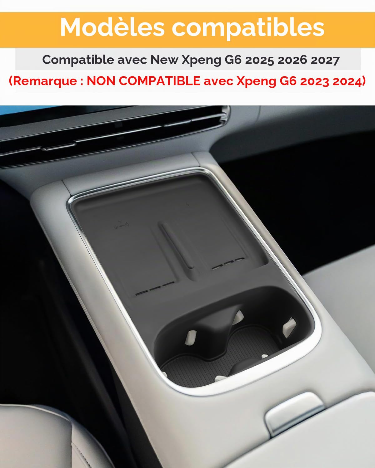 YEE PIN Pour Xpeng G6 EV 2025 2026 2027 Coussinets de protection pour chargeur sans fil avec porte-gobelet Boîte de rangement Porte-gobelet Organiseur de boîte à gants Nouveau G6 2026 Accessoires