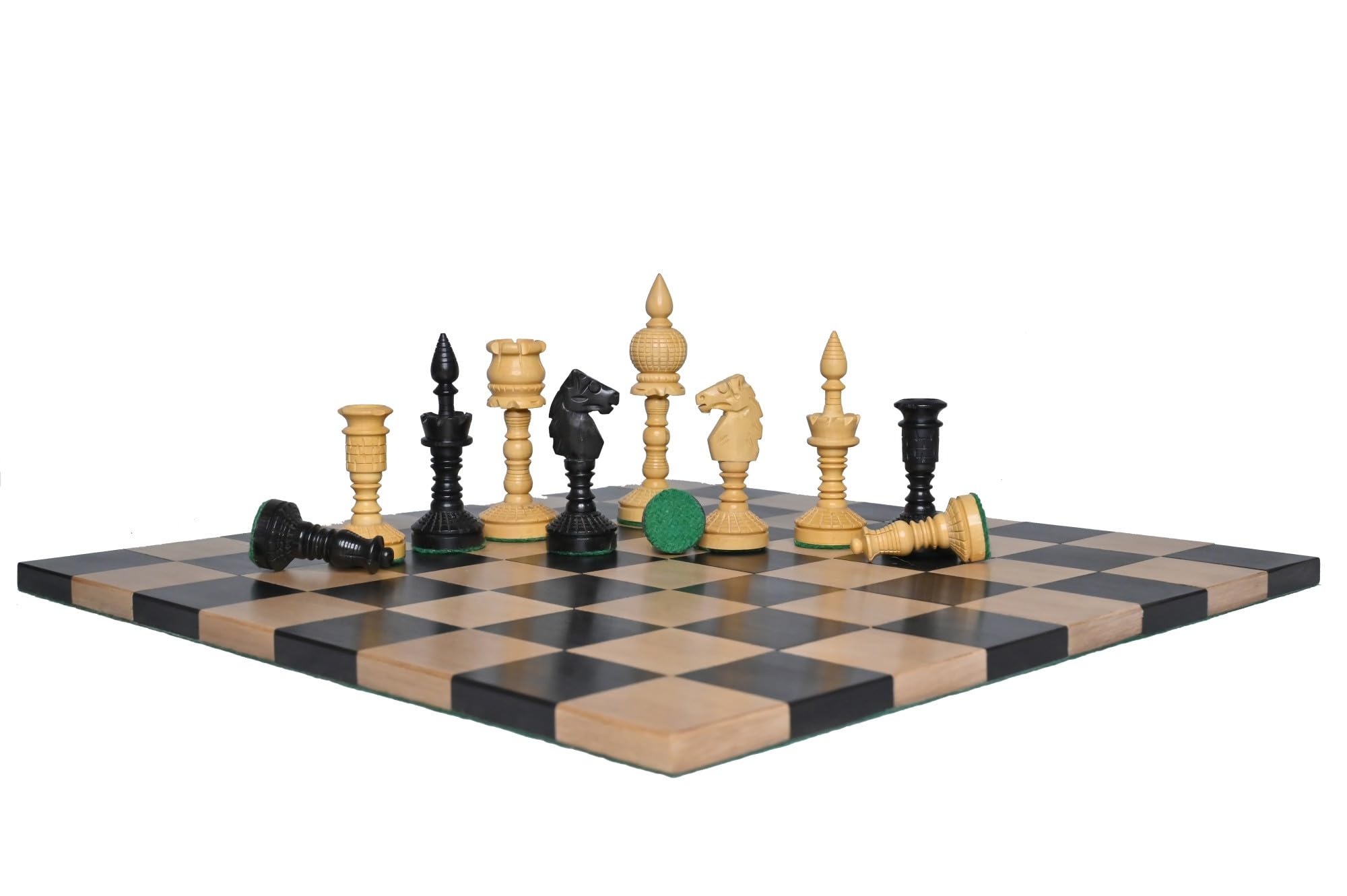 Pezzi di scacchi artistici della serie inglese da 9,4 cm | Scacchi vintage intagliati a mano in legno di ebano | Pezzi di scacchi di lusso