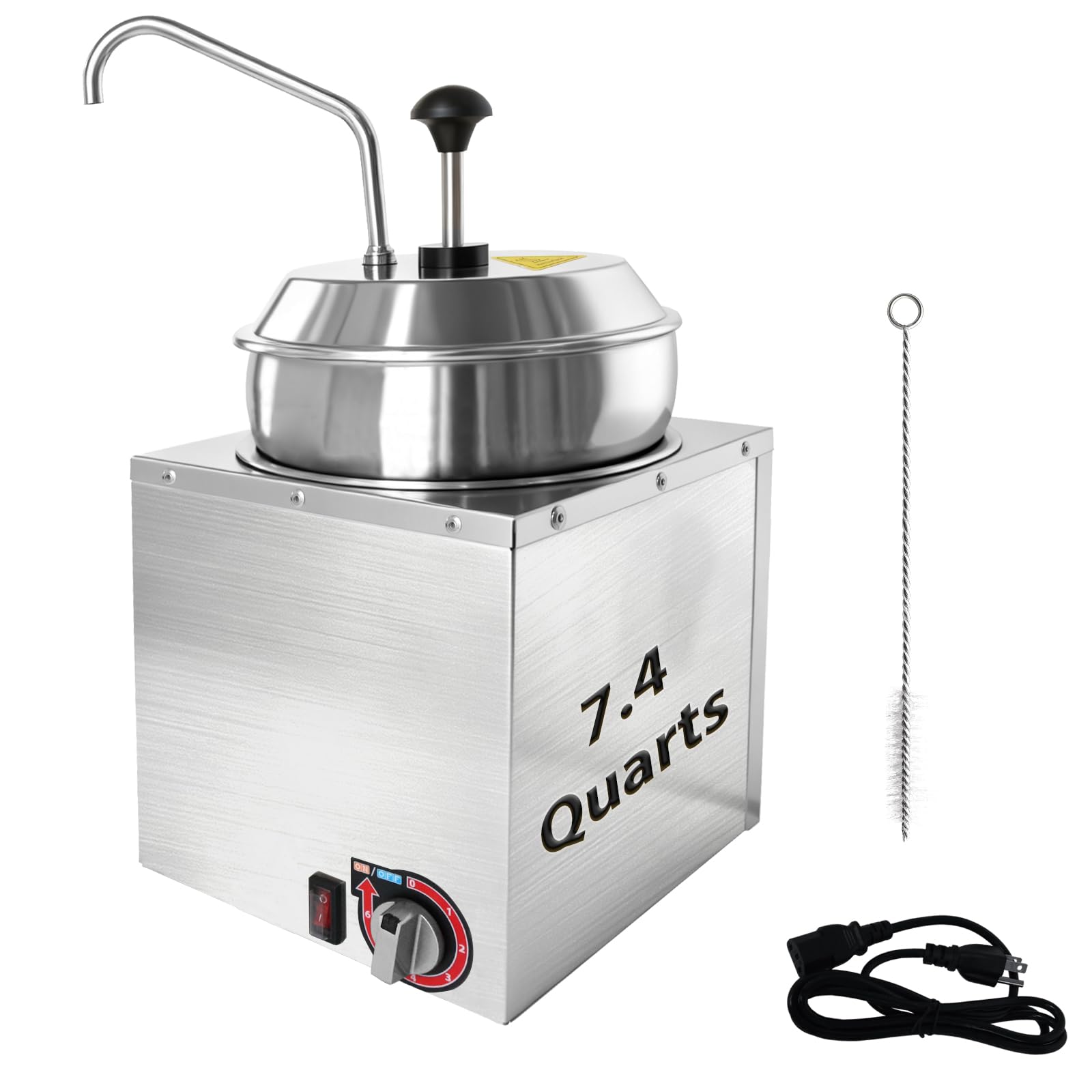 Dispensador de queso nacho de 7.4 cuartos con bomba de acero inoxidable, calentador de queso nacho de ajuste de temperatura de 6 niveles, dispensador de salsa comercial para mantequilla, caramelo y