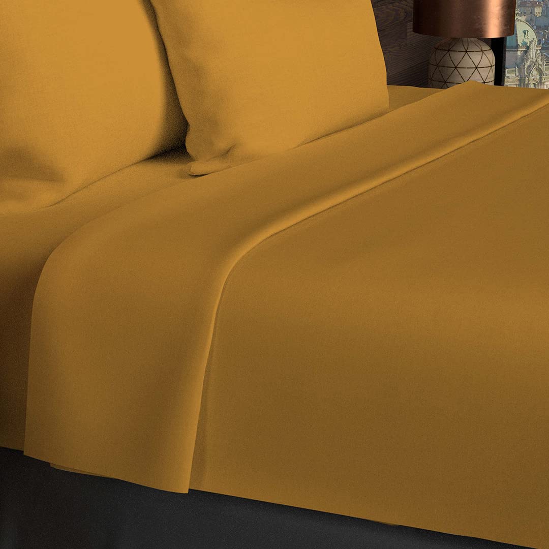 Soleil D'ocre Yellow Flat Sheet, Cotton, 57 Threads, 240 X 290 Cm