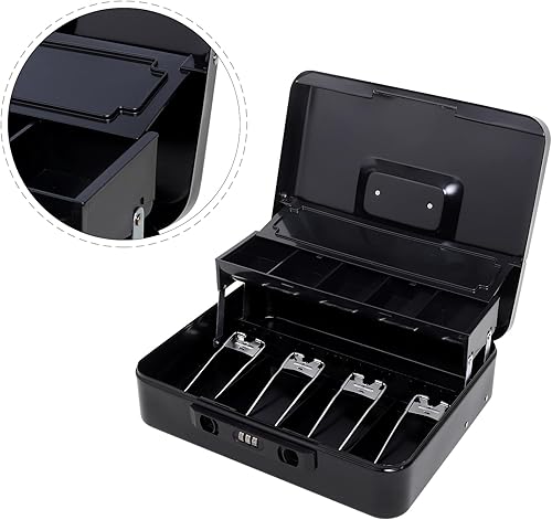 Vista 47 de Jssmst - Caja de efectivo de metal grande con bandeja de dinero,Caja de bloqueo Blanco con cerradura de combinación