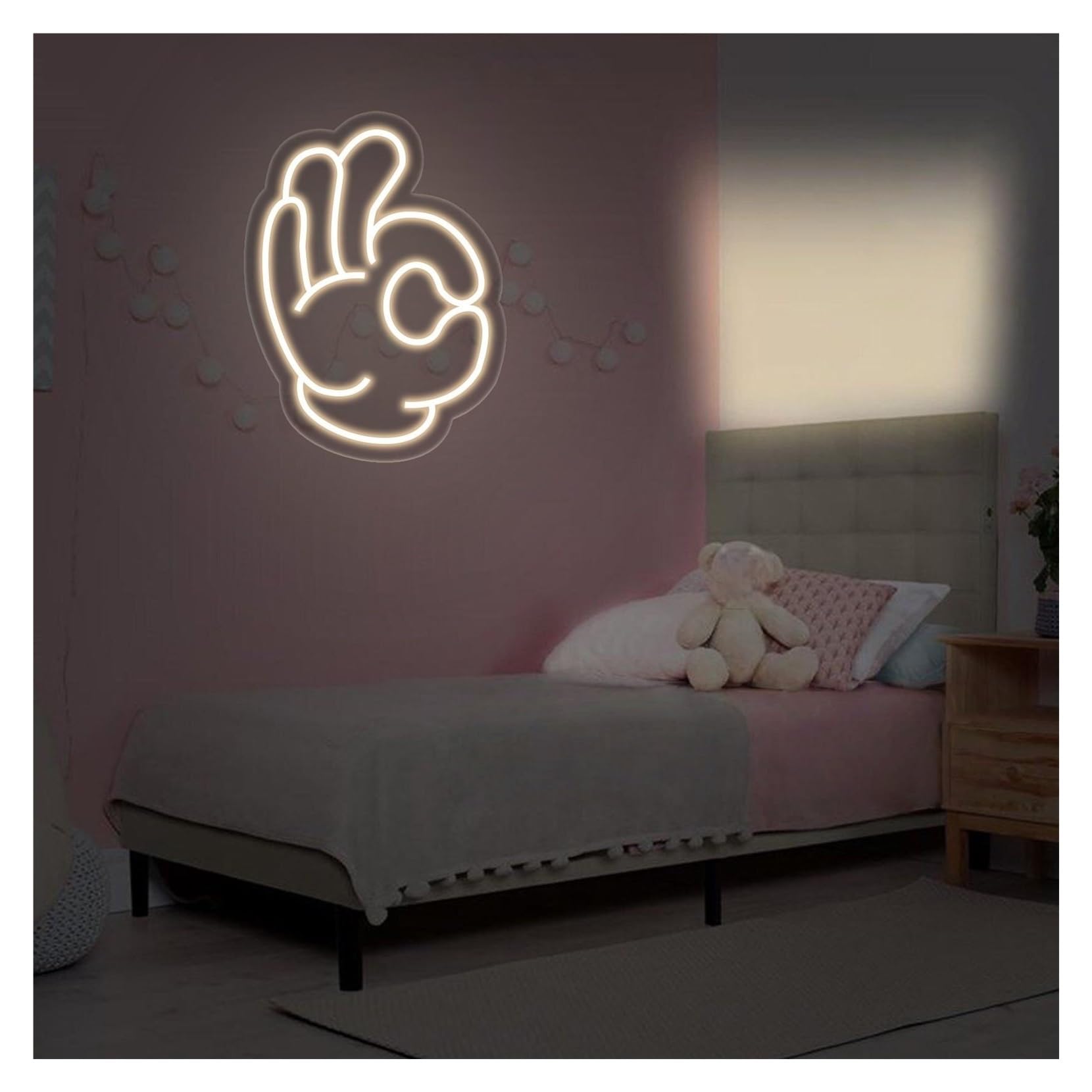 RONGCH Hanging Art Signs OK Hand Gesture Neon Sign,Suitable for Kids Room Wall Decor with Dimmable 40cmx30cm(A)