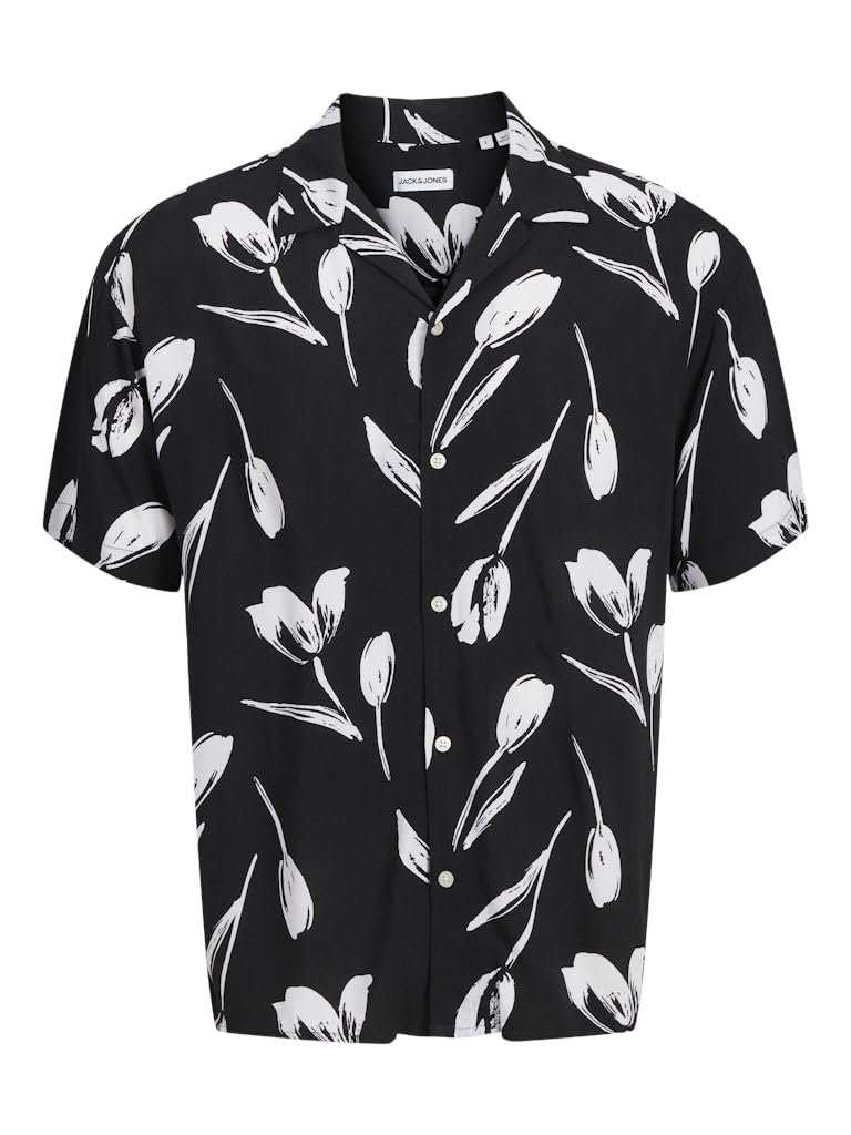 JACK & JONES JJEJEFF Charge Resort Shirt SS SN, Black, L