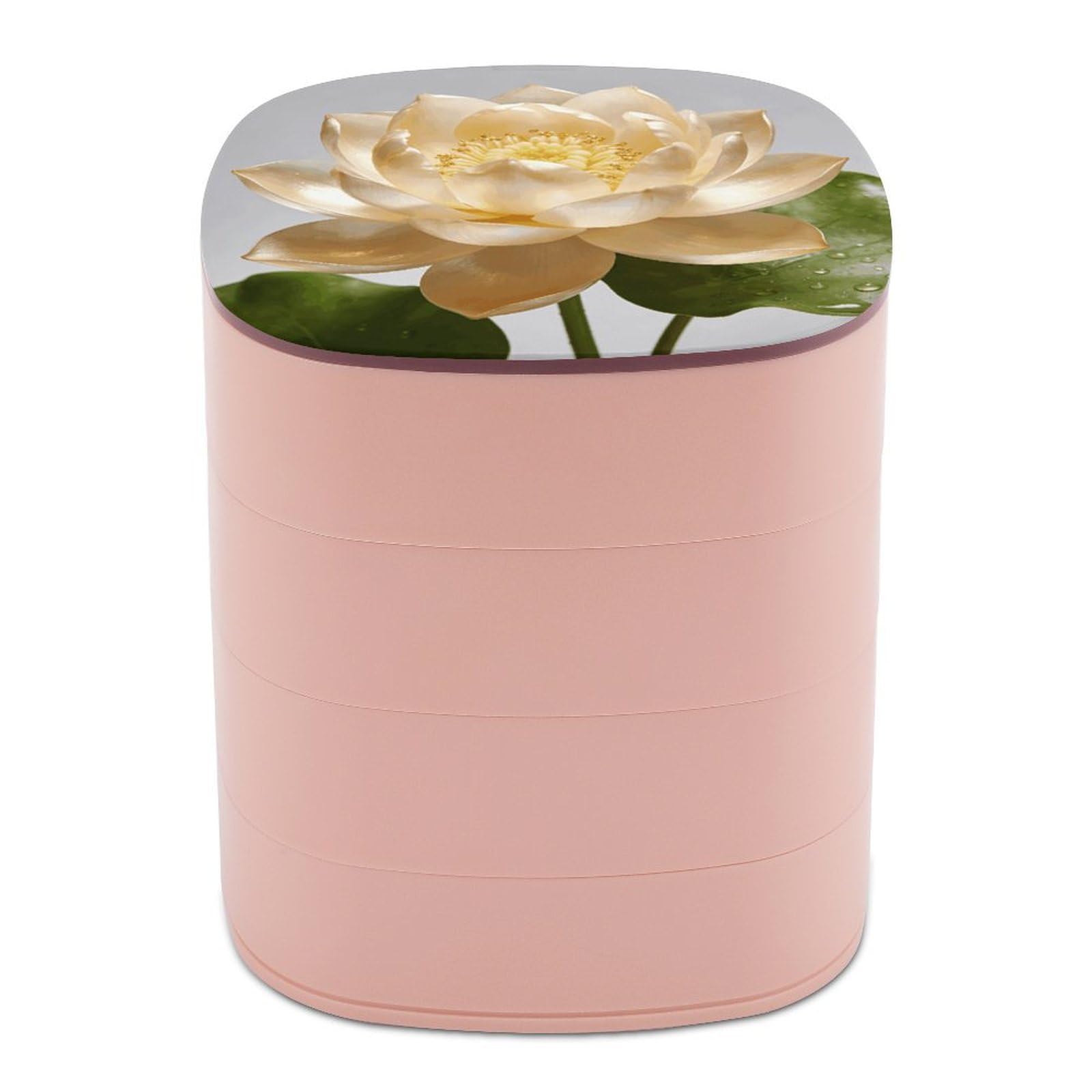 VstaDank Lotus Champagne Jewelry Box 360° Rotatable Jewelry Organizer 4 Layers Jewelry Case with Lid Fashion Portable Earring Holder for Bracelets Rings Bracelets Vanity