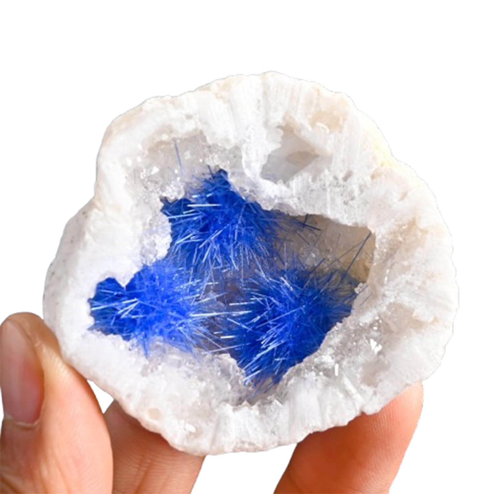 QWZTAEOZA White Agate Crystal Geode with Blue Hair Quartz,Rare for Home Desk Decor,Feng Shui Decoration