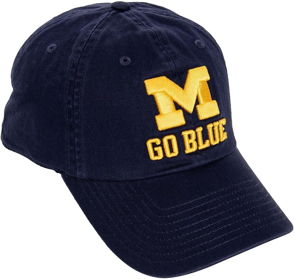 Desert Cactus University of Michigan Baseball Hat Wolverines UM U of M Brimmed Embroidered Hats Cap Adjustable Cloth Strap Adult (Style K1) Blue