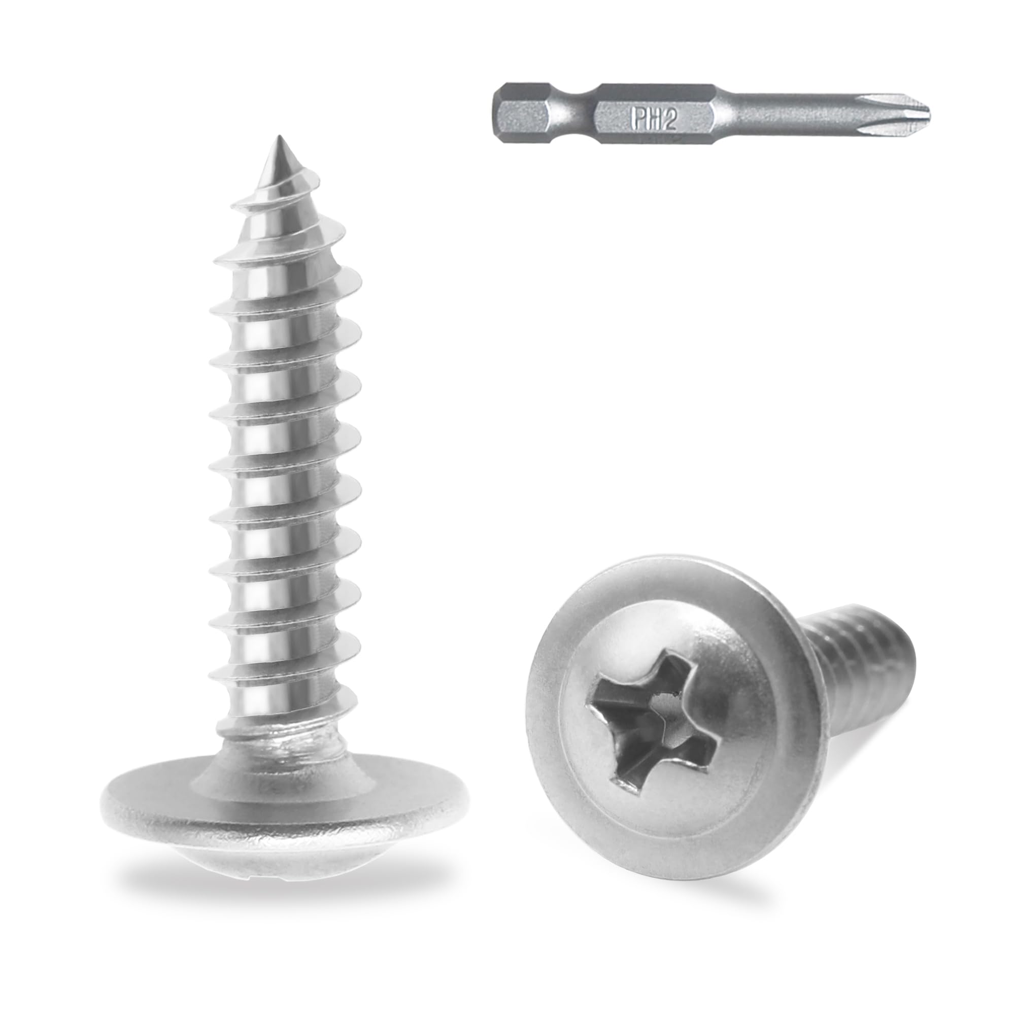 JEGONFRI 200psc #8 x 3/4" 410 Stainless Steel Modified Truss Head Wood Screws, Philips Drive Metal Screws Self Tapping with Screwdriver Bit