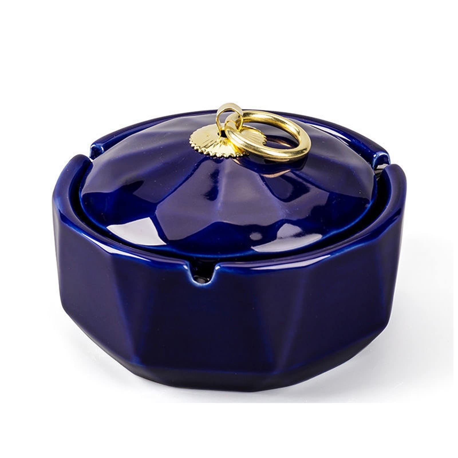 ashtray， Windproof Ceramic Ashtray with Lid,Cigarette for Indoor Outdoor Use,Desktop Smoking Ash Tray(Blue 2)