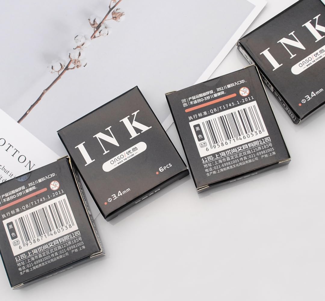 OASO - 24 cartuchos de tinta para pluma estilográfica, cartuchos de recambio para pluma estilográfica, diámetro de orificio de 3,4 mm (negro (tinta normal)