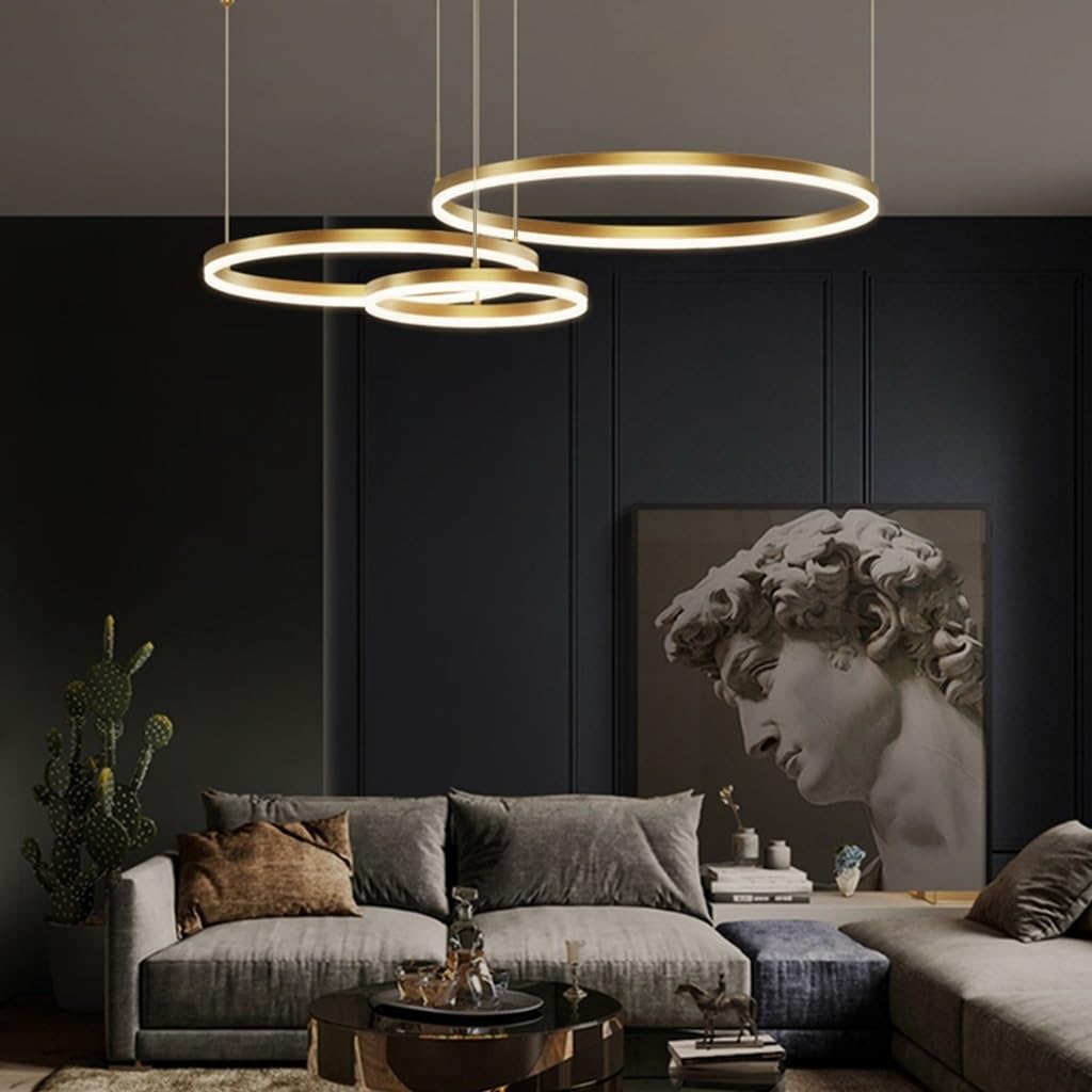 LED Pendant Light Modern Ring Chandelier Dining Table Pendant Lights Dimmable Round Ceiling Light With Remote Control For Island Living Room Dining Room Kitchen Living Room(Gold,3-Rings-40+60+80cm)