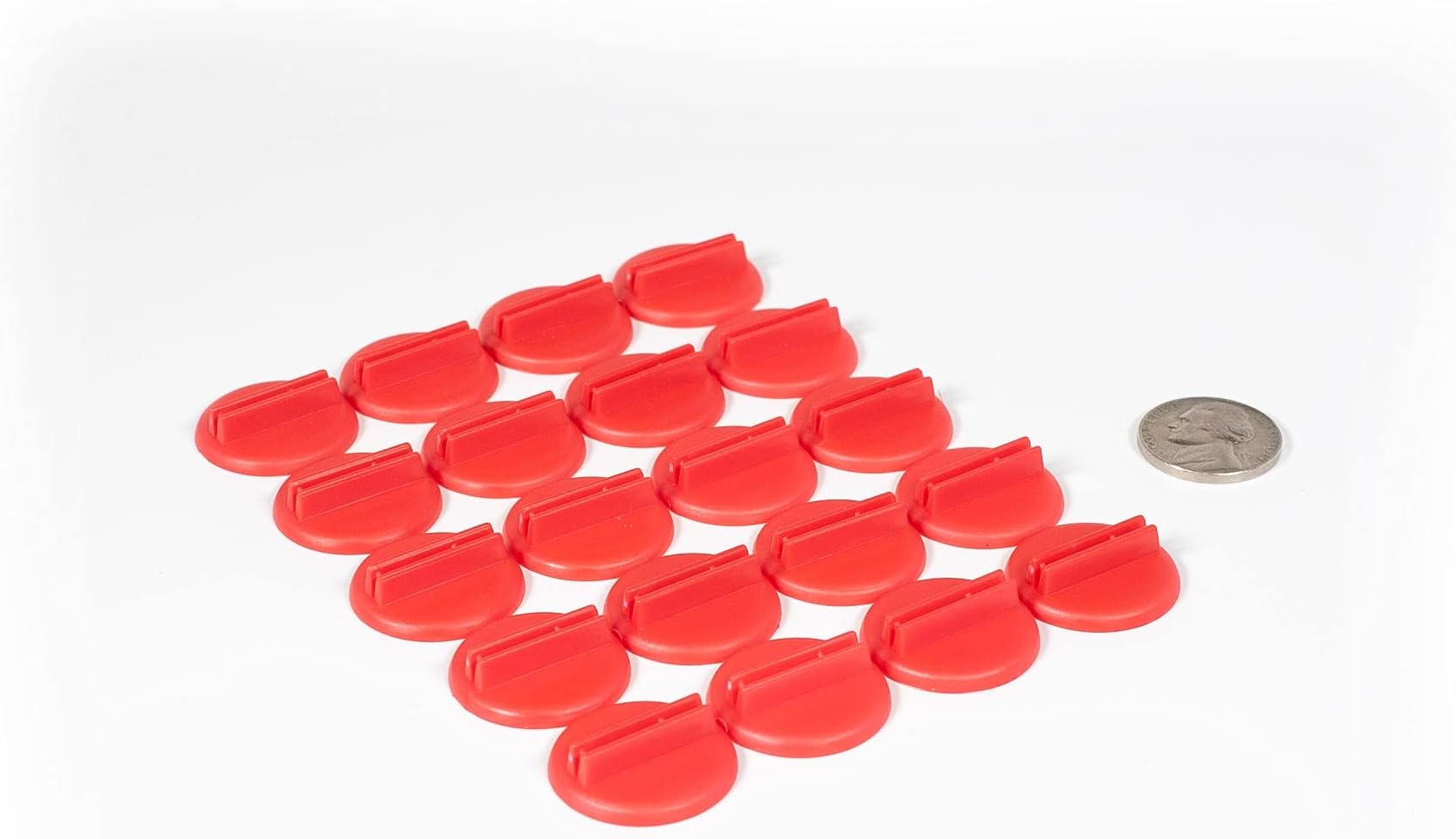 Plastic Card Stand (Red) to Hold up Playing Cards or Cardboard Marker Cut-outs: Set of 20 Red Color Round Board Game Playing Pieces (School Classroom Supplies, Arts & Crafts Projects, Teaching & Education Toy Resource Components, Extra Instructional Play Materials)