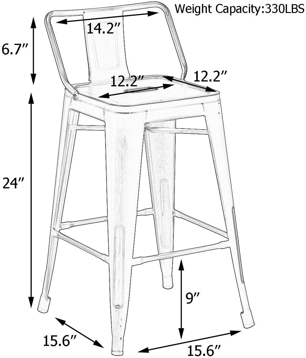 Andeworld Distressed Bar Stools Set of 4 Industrial Counter Stools Metal Barstools for Indoor-Outdoor (24 inch, White)
