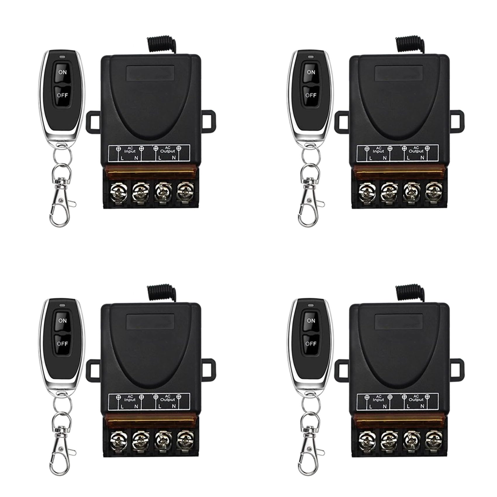Jnchdghwa Black 4X Ac 220V 30A 1Ch 433Mhz Wireless Remote Control Switch Relay Receiver Off/On Transmitter