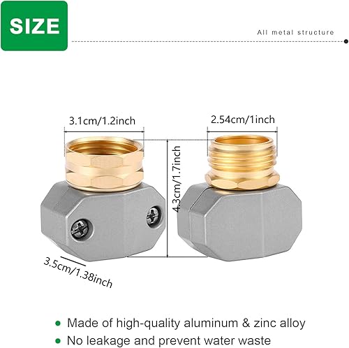 Miniatura 3 de AINEED Kit de reparación de manguera de jardín, accesorios de conector rápido, conectores de manguera de zinc y aluminio, acoplamiento hembra y