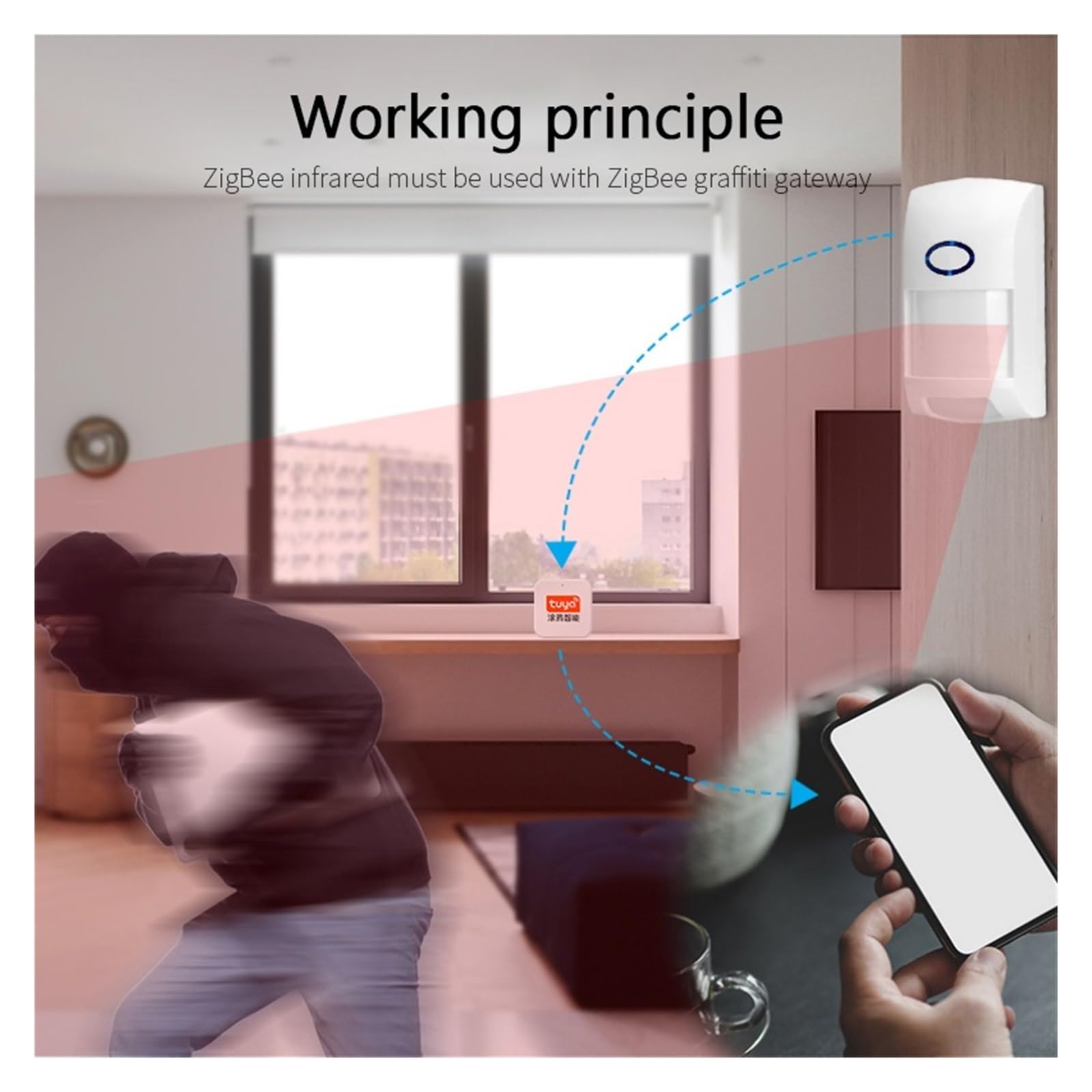 Smart Alarm Sensore di Movimento Intelligente Rilevatore Allarme a infrarossi App del Corpo Umano con Controllo remoto(ZigB)