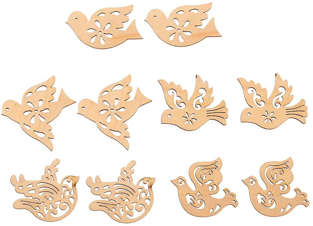 AmericanElm 10 Pieces Unfinished Wooden Birds for Home Décor, MDF Cutout Shapes Embellishment, Wood Craft Slices for DIY Scrapbooking Card Making Decorations (PM3-CO-BIRD-P10_Beige_4.5 in) 1