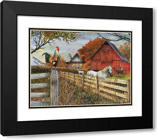 ArtDirect Standing Guard Rooster 18x13 Black Modern Wood Framed with Double Matting Museum Art Print by Wargo, Ed