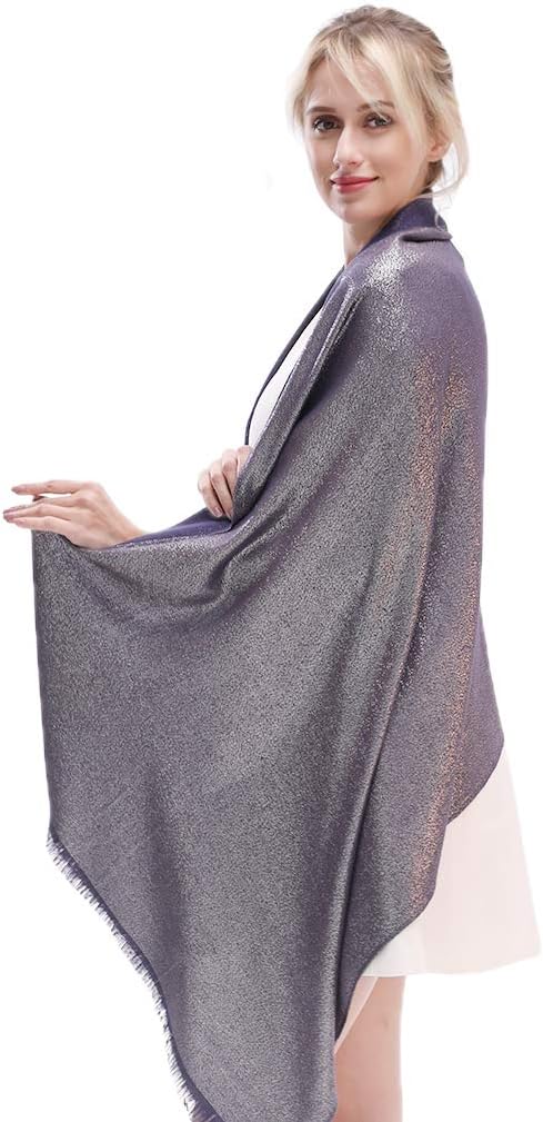 LMVERNA Women's Sparkling Metallic Soft Pashmina Shawls and Wraps Scarf in Solid Colors - Image 2