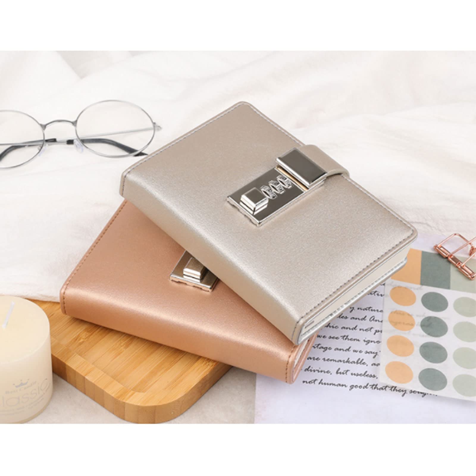 Cuaderno de Notas con candado, Cuaderno de Escritura de Cuero sintético con candado, tamaño A7, 96 hojas/192 páginas, Diario de Estudiante versátil y Elegante.