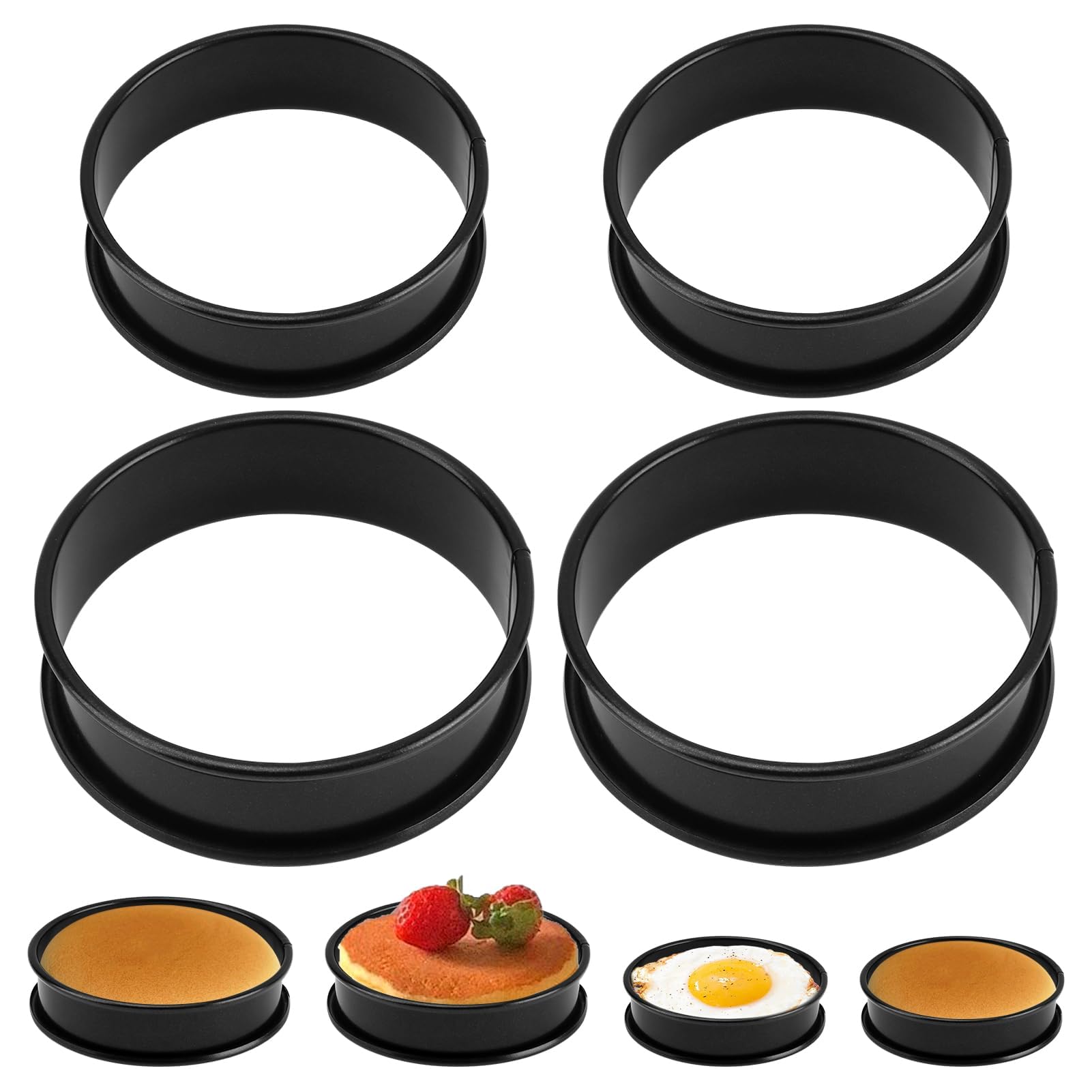 4 PCS Crumpet Rings Non-Stick Pancake Mould 9cm 8cm Carbon Steel for Baking