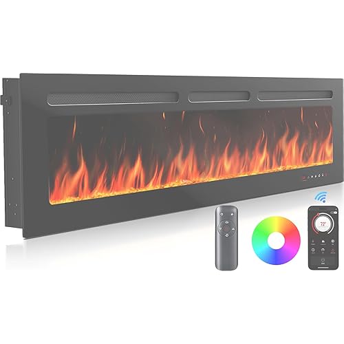 Silonn 60″Smart Electric Fireplace Heater with App & Remote Control, 5300 BTU Heat Output, Ultra-Slim Wall-Mounted or Recessed Electric Fireplace Inserts with Timer, 20 Flame Colors,WiFi Enabled