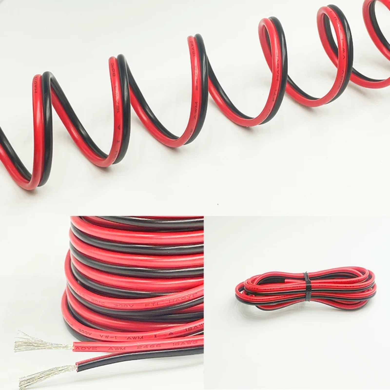 2-Pin Conductor Tinned Copper PVC Insulated Red-Black Cable para LED Strip Extension Cord 16 18 20 22 24 26 28 30AWG (2 pines de PVC Wire; 60 meters-196,85 feet; 28 AWG)