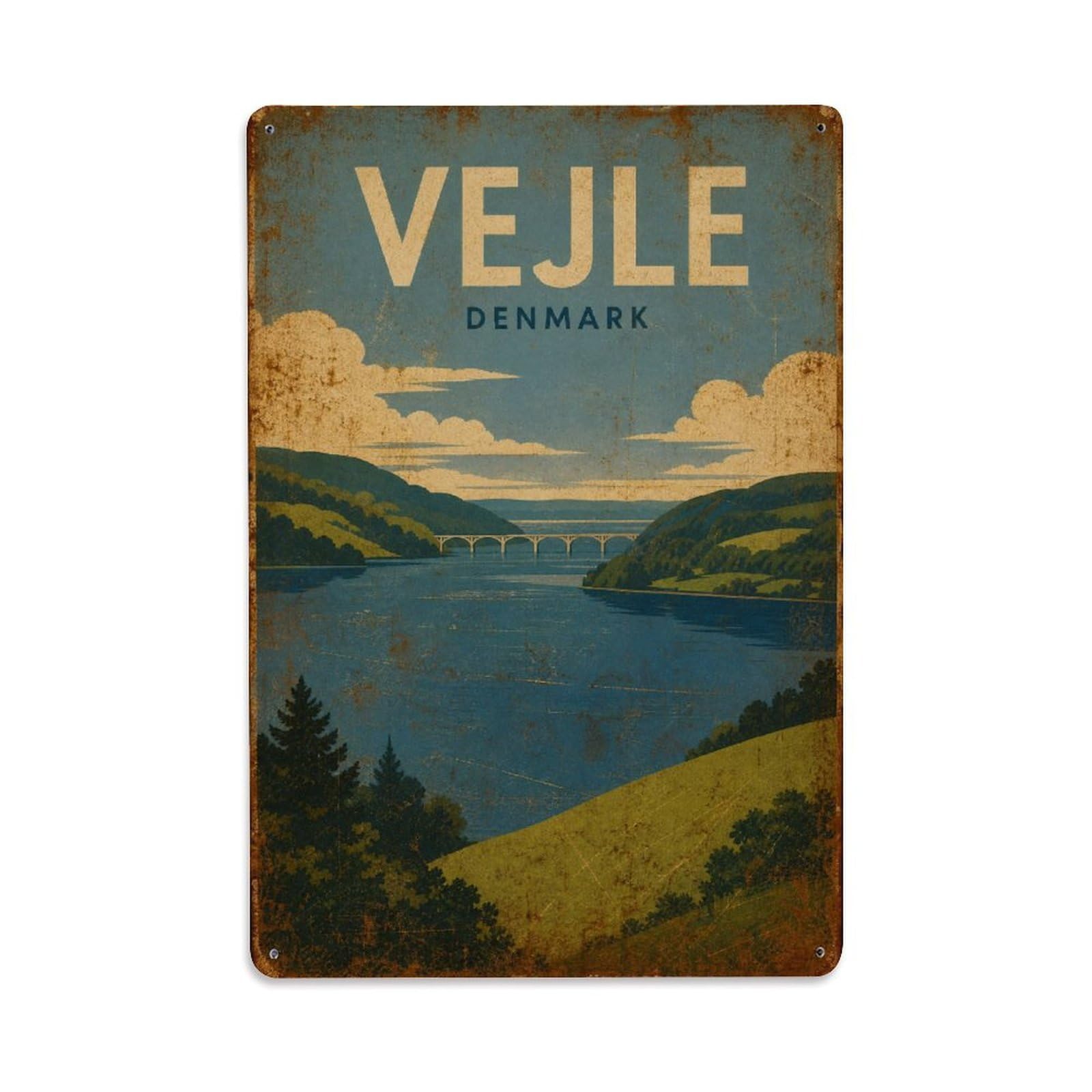 Metal Tin Sign Travel Vintage Denmark Vejle