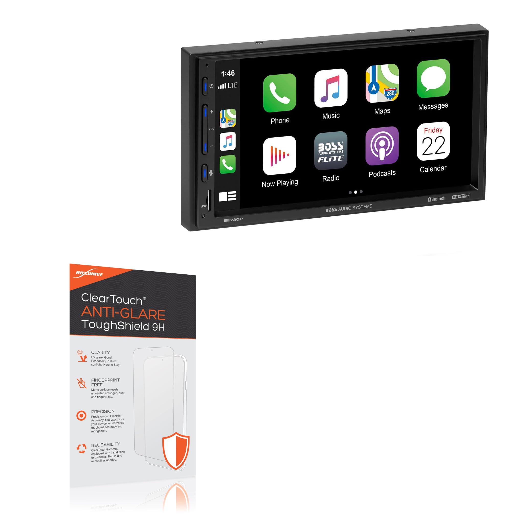 BoxWave Screen Protector Compatible with BOSS Audio BE7ACP-C - ClearTouch Anti-Glare ToughShield 9H (2-Pack), Anti-Glare 9H Tough Flexible Film Screen Protector