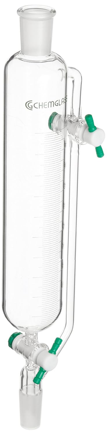 Chemglass CG-1718-04 Glass Cylindrical Style Graduated Addition Funnel, with 4mm PTFE Stopcock, 500mL Capacity