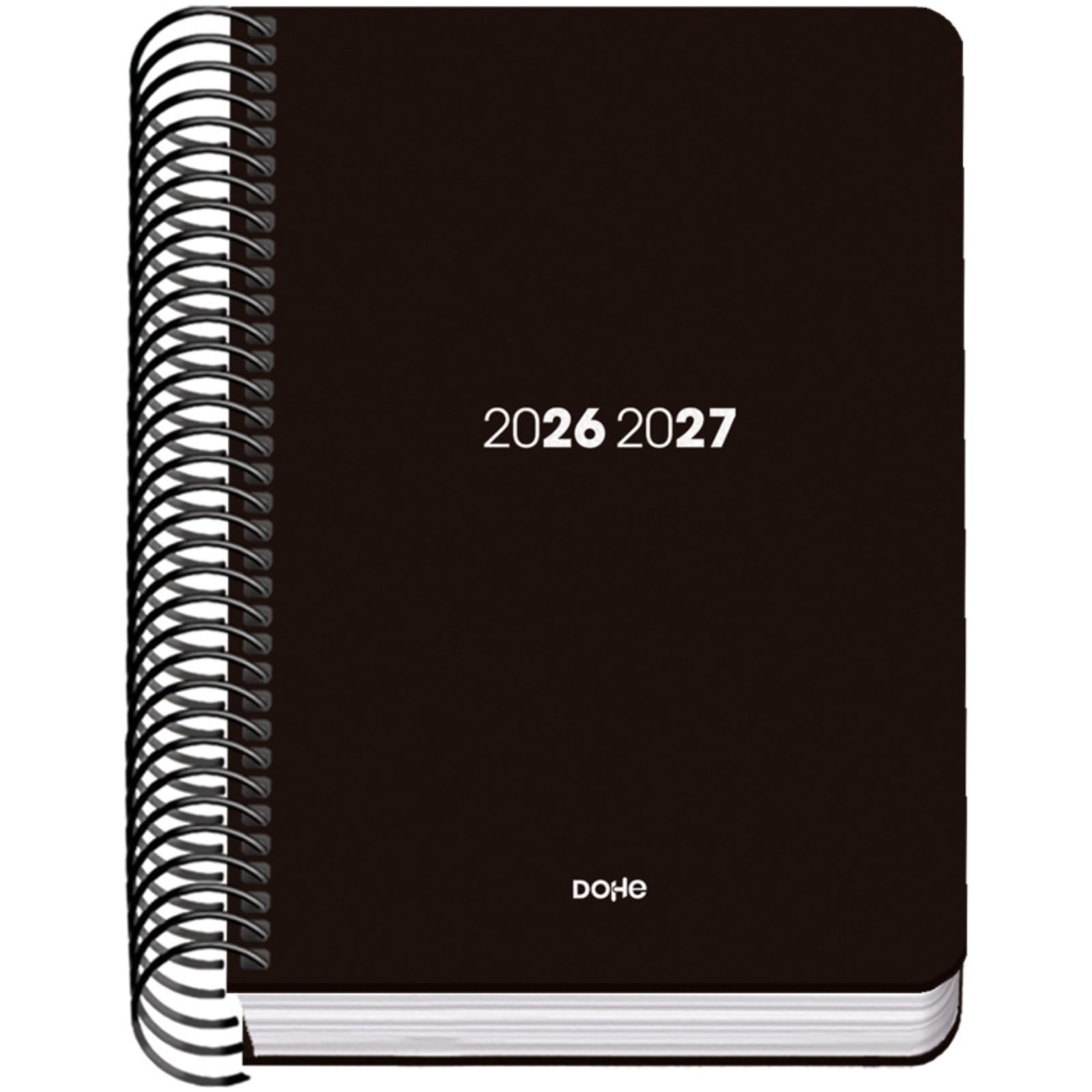 Agenda Scolaire 2026 2027 A6 12x17 cm Couverture Flexible Plastique Rigide Reliure Spirale Espagnol Anglais Noir