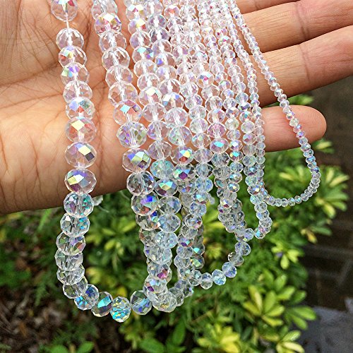 Image of Crystal AB Rondelle Glass Beads for Jewelry Making, Faceted Briolette Crytal Spacer Beads for Bracelet Necklace Earring (2mm 4mm 6mm 8mm 10mm Mixed Sizes, 1000pcs)