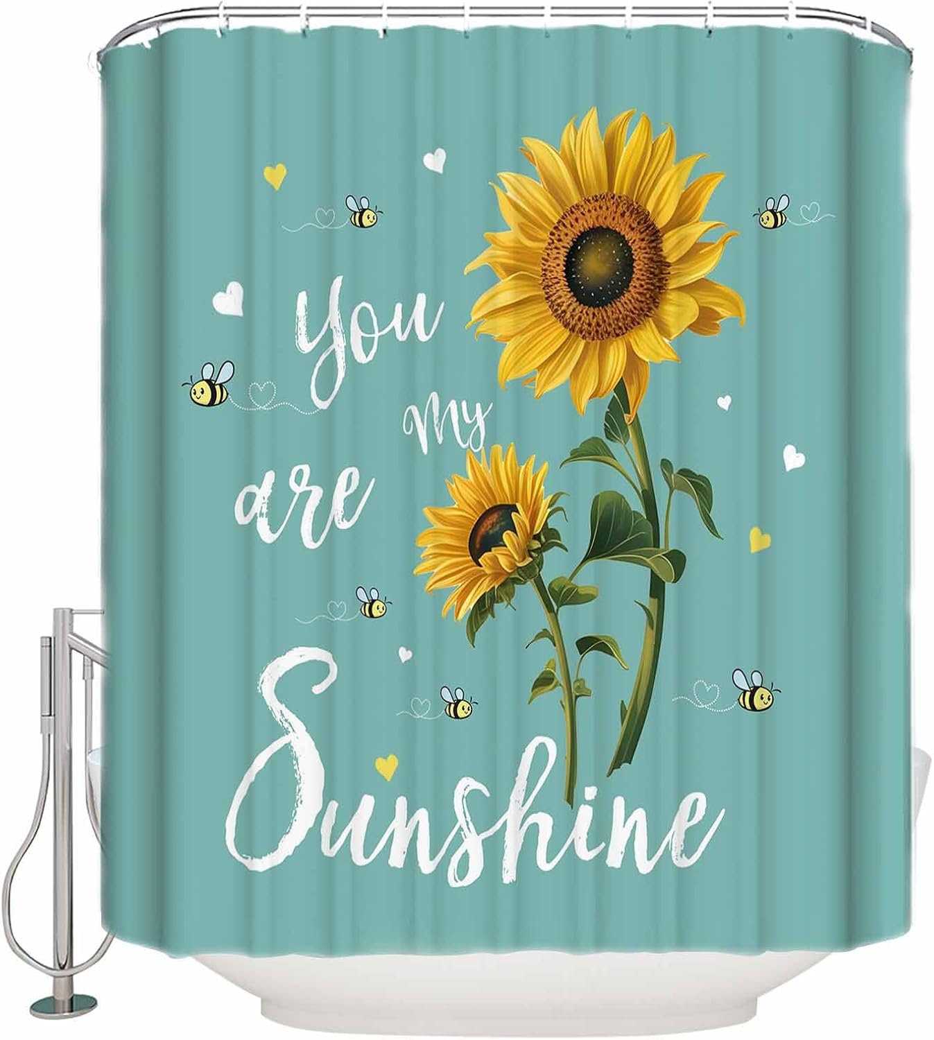 Waterproof Fabric Bathroom Shower Curtain Set with 12 Hooks Your are My Sunshine Farmhouse Sunflower Floral Print Modern Bathroom Accessories 54x78 Inch