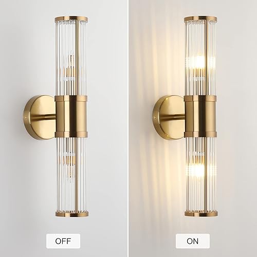 Miniatura 5 de Lámpara de pared de vidrio para interiores, luces de tocador de baño de latón al lado del espejo, lámparas de iluminación arriba y abajo, enchufe E12