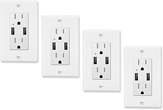 KCMYTONER 4.2A High Speed Dual USB Charger Wall Outlet, 15A Tamper Resistant Outlet Charging Receptacle, Wall Plate Included 4PK UL Listed)