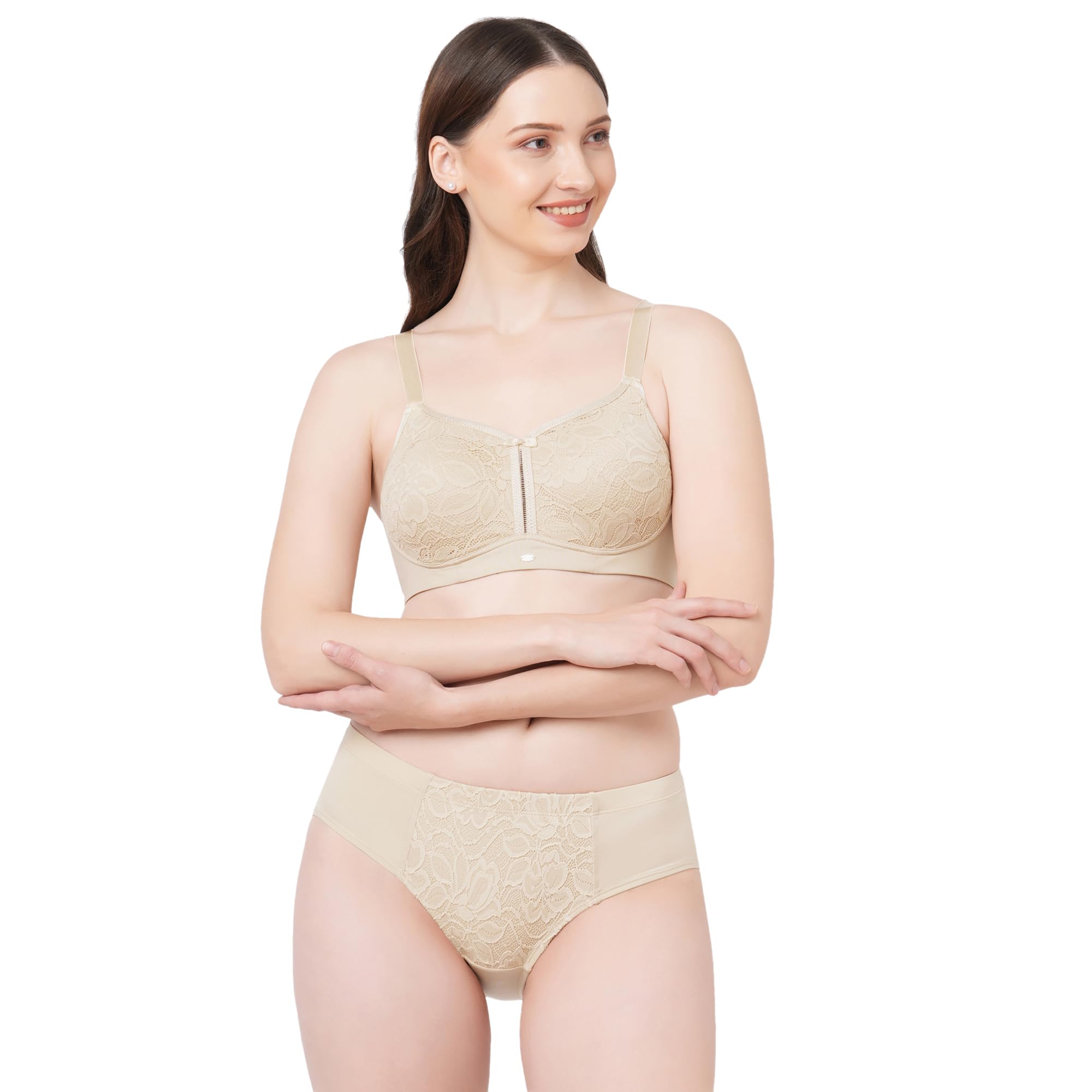 soie Women's Full Coverage Non-Padded Non-Wired Lace Bra With High Waist Brief-picture-22