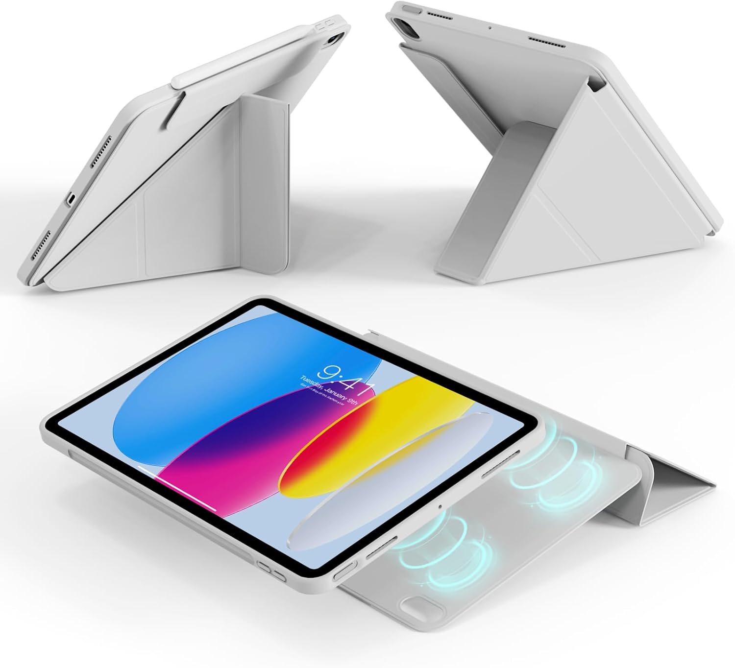 Case for iPad (A16) 11th Generation 11 Inch, for iPad 10th Generation 10.9 Inch - Magnetic Detachable Y-Shaped Cover, Clear 360 Rotating Backshell & Multi-Angle Stand, Auto Wake/Sleep, Gray