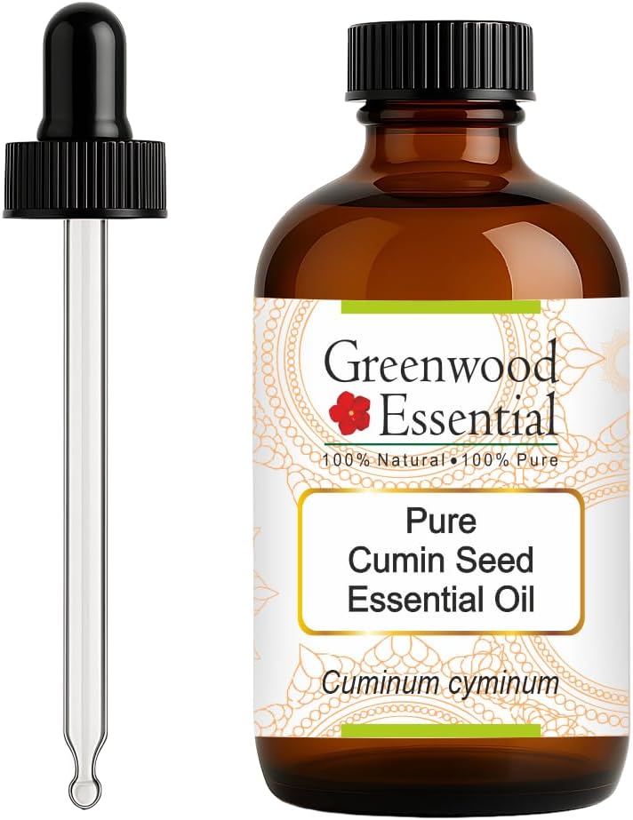 Greenwood Essential Pure Cumin Seed Essential Oil (Cuminum cyminum) with Glass Dropper Steam Distilled 120ml (4 oz)