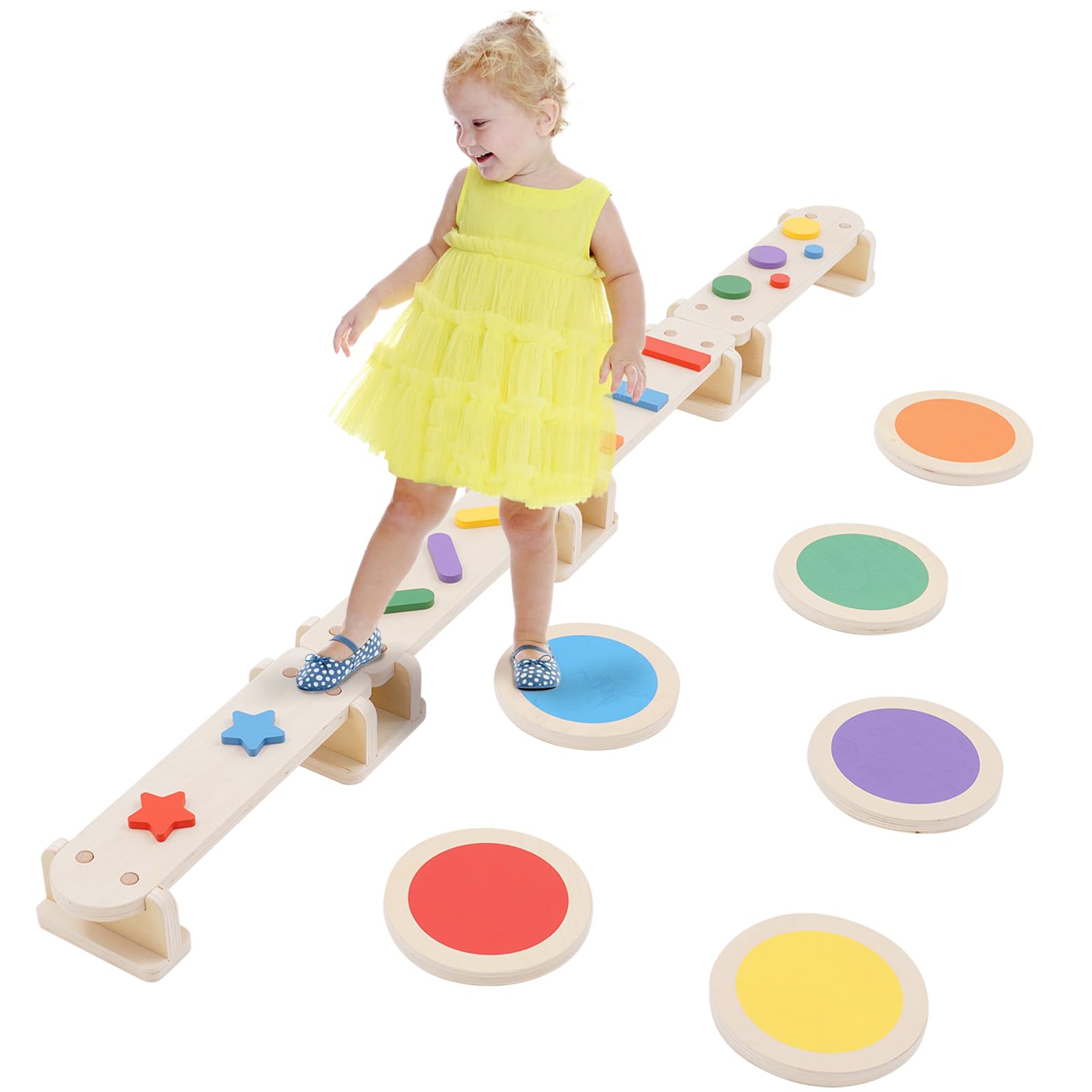 3 in 1 Wooden Balancing Beam for Children and Toddlers with Stepping ...