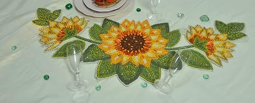 Miniatura 6 de HM Creation Camino de mesa de girasol, camino de mesa con cuentas hecho a mano, decoración de mesa de diseño de 13 x 36 pulgadas