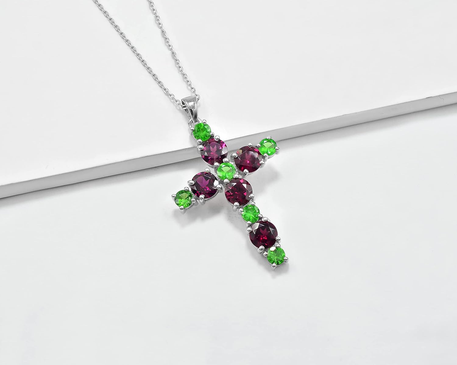 7 Cts. Natural Tsavorite & Rhodolite Garnet Gemstone Holy Cross Pendant Necklace 925 Sterling Silver January Birthstone Tsavorite Jewelry Proposal Gift For Girlfriend (PD-8399)