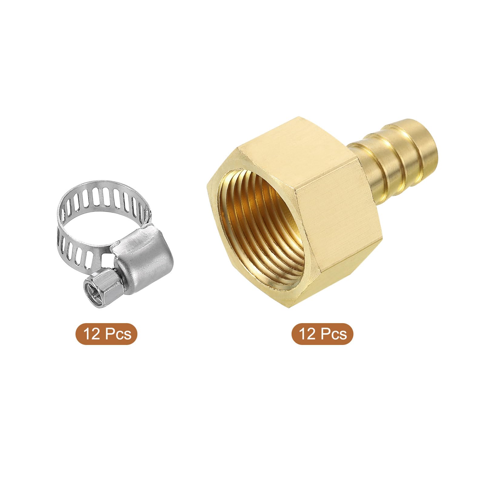 QUARKZMAN 12 piezas de Conectores de Manguera de Latón, Conector de Manguera de Latón de 1/2" Barb x 3/4" NPT Hembra Adaptador de Conector de Manguera con Abrazaderas