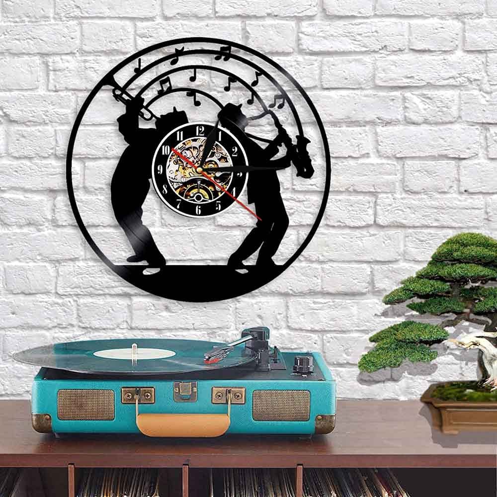 ELD Dia 30cm Jazz Musik Wanduhr mit LED-Licht Kunst Vinyl Schallplatte Saxophon Modernes Design Beleuchtet Stilles Uhrenarmband Liebhaber Geschenk Freunde Geschenk Fernbedienung Kunstuhren