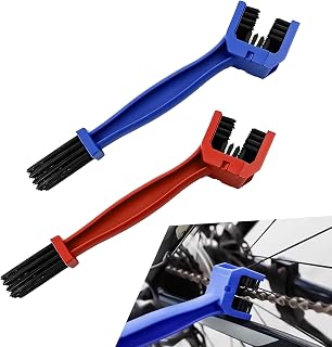 Double-Ended Bike Motorcycle Chain Cleaner Brush, 2PCS Universal Gear Grime Stain Removal Tool, Durable Chain Washing Scrubber Kit for Mountain Bikes & All Motorcycles, Red Blue Dual Color Set
